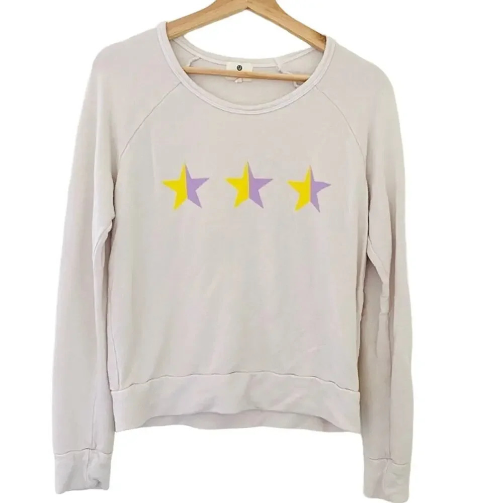 NWOT SUNDRY Long Sleeves Cream Star Sweatshirt Loungewear